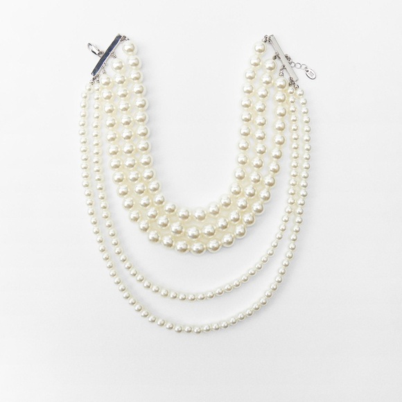 NWT Zara Layered Pearl Clasp Pearl String Choker Necklace - Picture 3 of 6